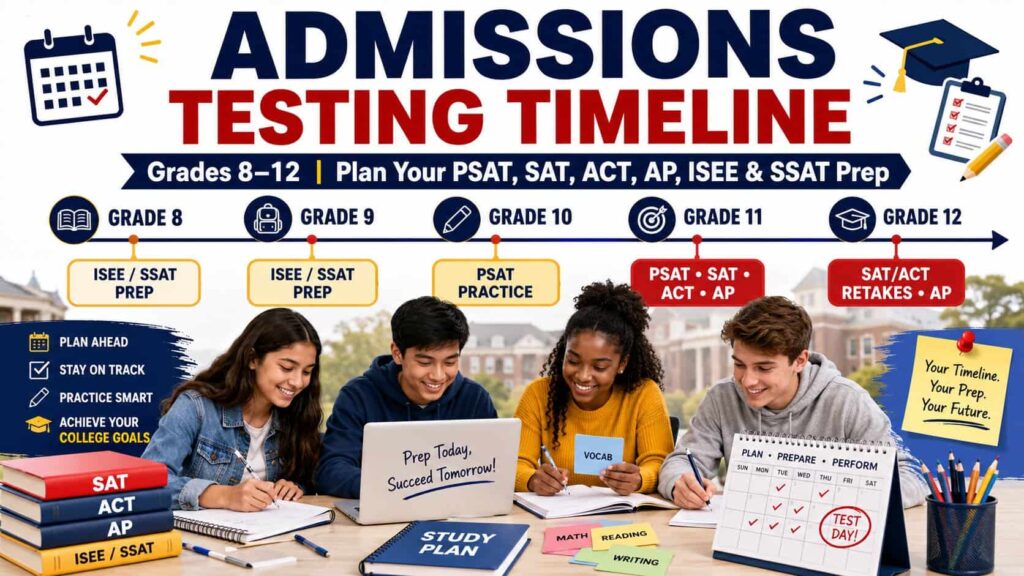 Admissions Testing Timeline for Grades 8–12 Plan Your PSAT, SAT, ACT, AP, ISEE & SSAT Prep
